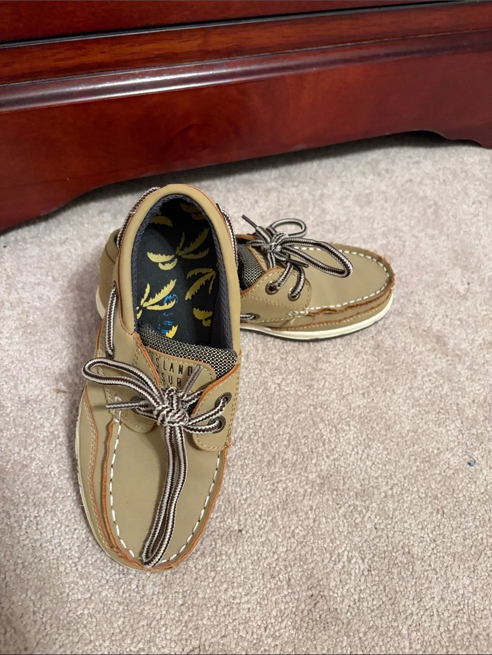 Kids Tan Boat Shoes with Striped Laces